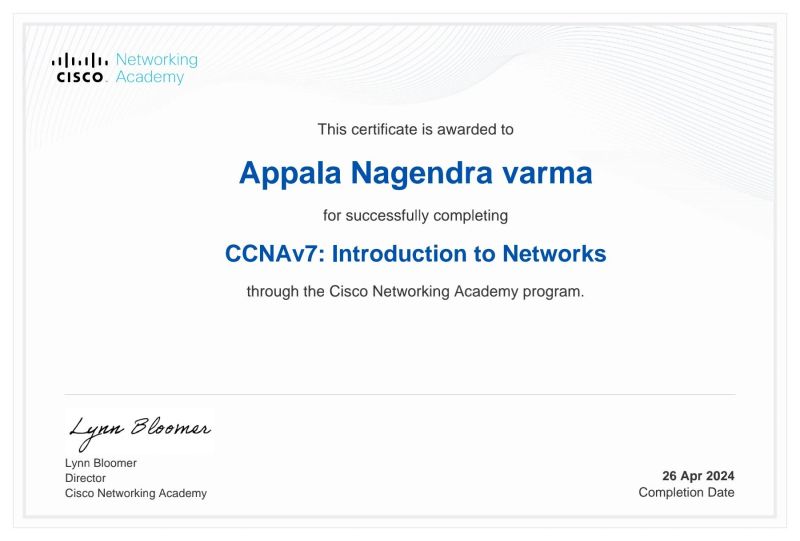 Introduction To Networks certificate